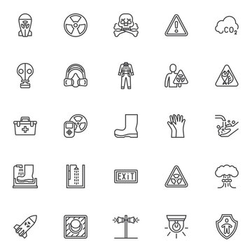 Radiation safety line icons set