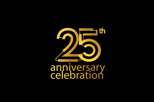 25 year anniversary celebration abstract style logotype. anniversary with gold color isolated on black background, vector design for celebration vector