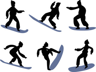 Snowboard characters isolated vector Silhouette