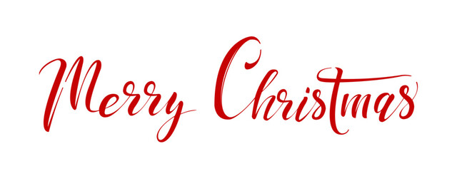 Merry Christmas, handwritten calligraphy isolated on white background. Creative typography for holiday greeting.