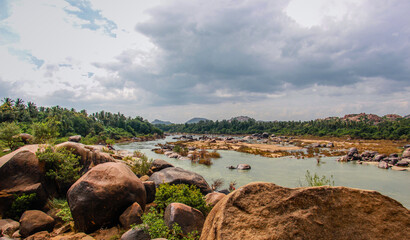 Tungabhadra river hampi in the Unesco World Heritage town Hampi in Karnataka