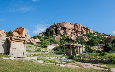 Stairway to the achyutaraya temple and achyutaraya bazaar and matanga hill hampi karnataka india. unesco world heritage site