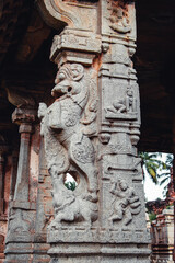 Beautiful view of architecture pillar at achyutaraya temple hampi karnataka india. unesco world heritage site