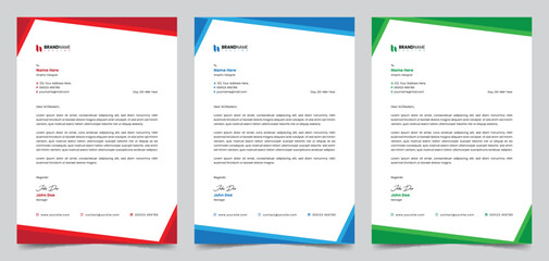 Professional Corporate Minimal Letterhead Design Templates with Red, Blue and Green color.