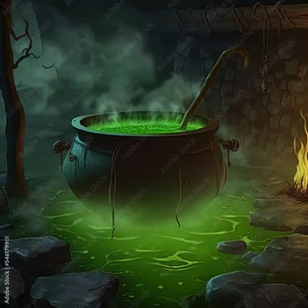 Wall mural A cauldron bubbling with green magic potion.  - Wall murals