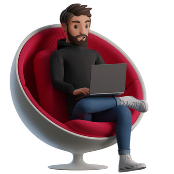Man works in a stylish chair 3d illustration