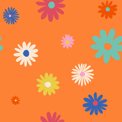 seamless pattern, flowers on an orange background