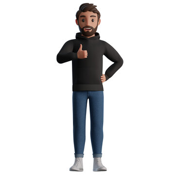 Man showing thumbs up hand gesture 3d illustration