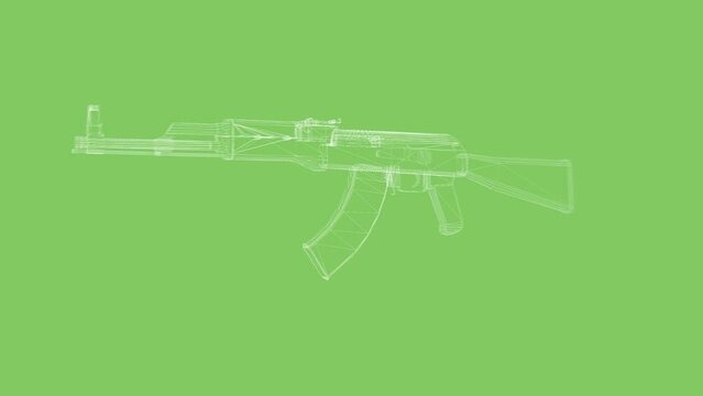 AK 47 line abstract view rotation on chromakey background rotation 4K