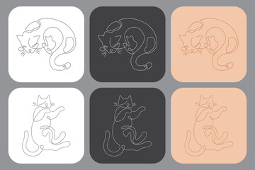 Hand-drawn Cat line drawing vector. continuous line cat. kitten line art draw vector. doodle illustration. Pet line drawing illustration. minimal line art. black and white vector illustration.