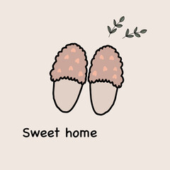 cute picture with house slippers, sweet home