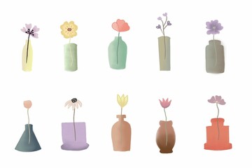 flower in vase pastel color drawing illustrations