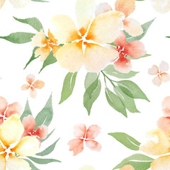 Watercolor gentle peach flowers seamless pattern.