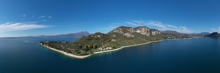 Aerial view of the city of Garda, Lake Garda. Coastline of the town of Garda overlooking Lake...