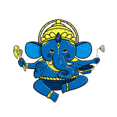 Ganesha - hindu god of wisdom with elephant head. Hand drawn illustration isolated on white. 