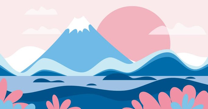 Japanese painting style mountain nature background animation