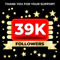 Thank you 39k followers celebration template design perfect for social network and followers, Vector illustration.