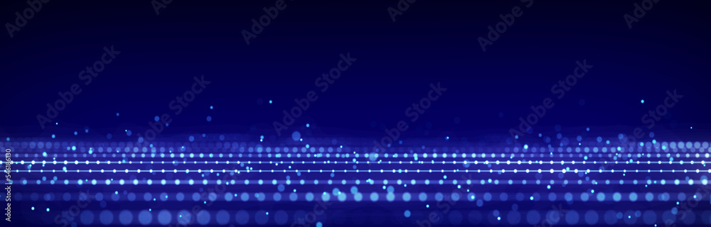 Poster Futuristic perspective grid in digital cyberspace. Flow of binary code. Network connection structure. 3D rendering.