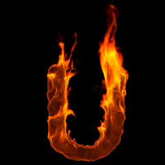 fire letter U - Capital 3d demonic font - suitable for disaster, hell or global warming related subjects