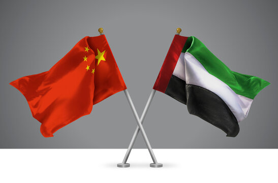 Two Crossed Flags of China and United Arab Emirates