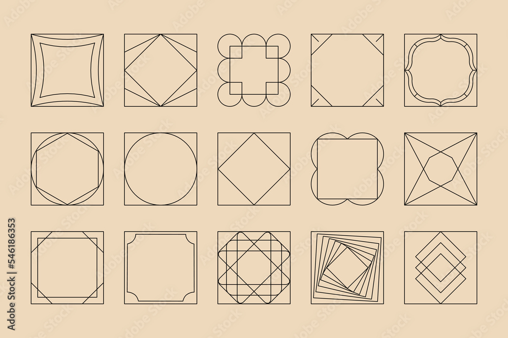 Poster vector minimal geometric illustrations set - trendy abstract aesthetic linear compositions, prints, 