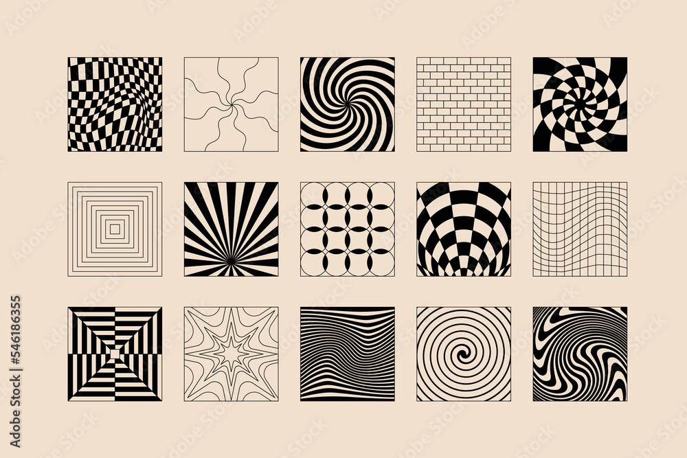 Poster Vector backgrounds in groovy psychedelic style - abstract backdrops and design templates for social media posts and stories, cards and posters