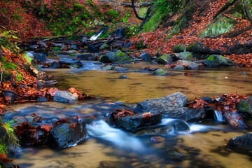 Prießnitz Wasserfall - Fluss - Bach - Wald - Wasserfall - Herbst - Laub - Mossy Waterfall in the...