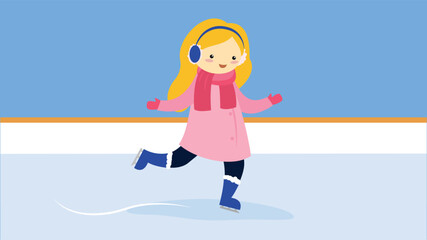 Girl in winter headphones skates on ice