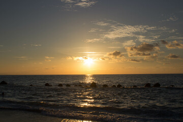 Fototapeta na wymiar evocative image of sunset over the calm sea on a beautiful day