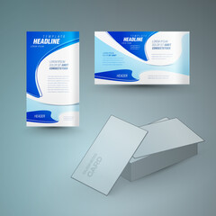 Business cart set vertical and horizonta design template curves theme blue color vector