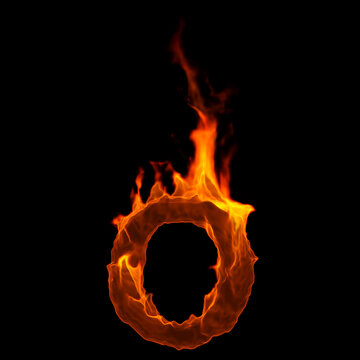 fire letter O - Small 3d demonic font - Suitable for disaster, hell or global warming related subjects