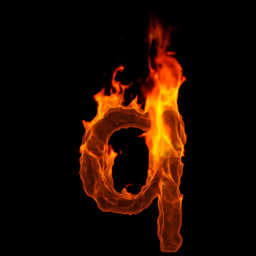 fire letter Q - Lower-case 3d demonic font - Suitable for disaster, hell or global warming related subjects