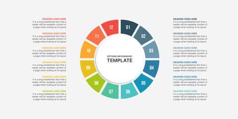 Circle Infographic, Template Design With 12 Steps or Options, Workflow or Process Diagram - obrazy, fototapety, plakaty