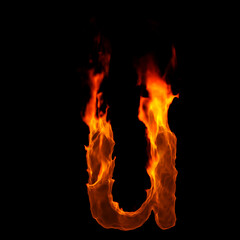 fire letter U - Small 3d demonic font - Suitable for disaster, hell or global warming related subjects