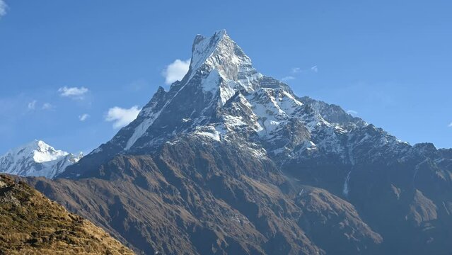 Time lapse video with clouds around Mount Machhapuchhre (Fish Tail 6993 meters) in Annapurna Massif, Nepal