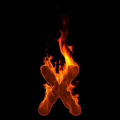 fire letter X - Small 3d demonic font - Suitable for disaster, hell or global warming related subjects