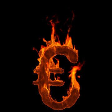 fire euro currency sign  - 3d Business demonic symbol - Suitable for disaster, hell or global warming related subjects