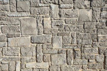 grey limestone wall, square and rectangular stones. background for graphic resources