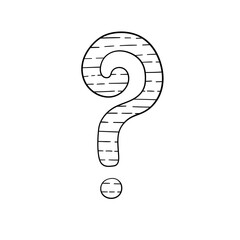 Question mark hand drawn in doodle style, vector illustration. Icon question symbol for print and design. Quiz and Exam concept, isolated element on a white background. Graphic sign ask and fqa