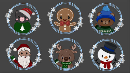 Obraz premium Christmas characters deer, snowman, bear and many others