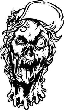 Scary Zombie Head outline Clipart