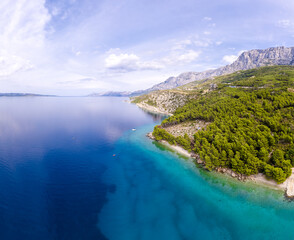 Beautiful panorama of Plaža za pse Ramova or Krvavica beach with turquoise water Croatia in summer