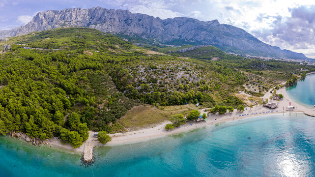 Beautiful panorama of Plaža za pse Ramova or Krvavica beach with turquoise water Croatia in summer