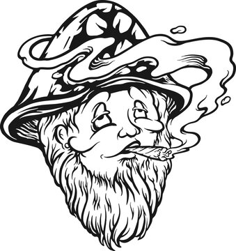 Smoking Mushrooms Mascot outline