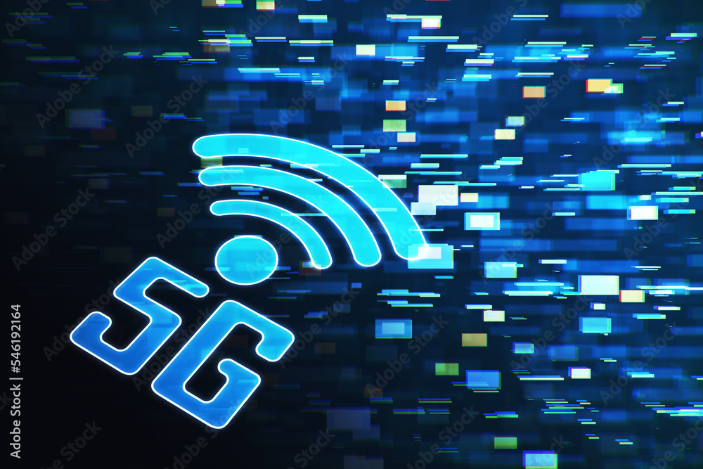 Poster 5th Generation Wireless Internet Network connection information technology illustration. Mobile devices telecommunication business web networking. 3D Rendering.