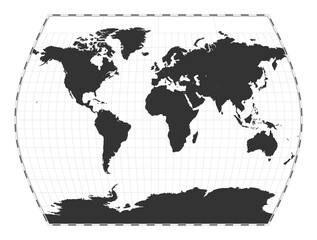 Vector world map. John Muir's Times projection. Plan world geographical map with latitude/longitude lines. Centered to 0deg longitude. Vector illustration.