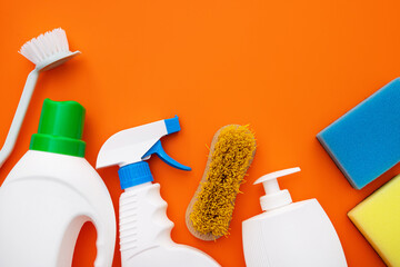 Color concept of cleaning supplies. Cleaning service. - 546192778
