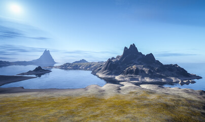 ocean mounain fantasy landscape