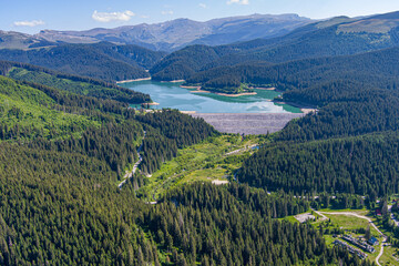 Water dam and reservoir lake