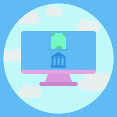 Internet banking icon on cloud. Flat design, minimal design.